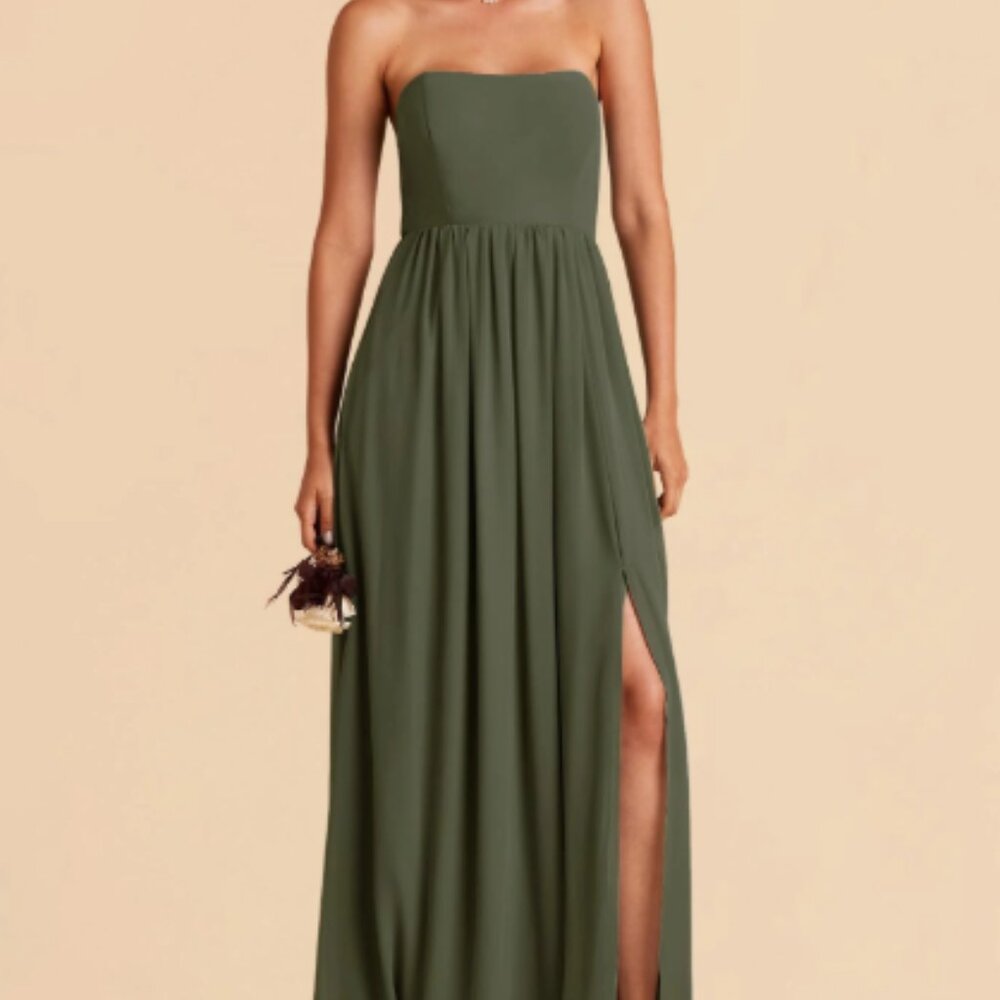 Birdy Grey Olive Green Strapless Maxi Dress with Side Slit